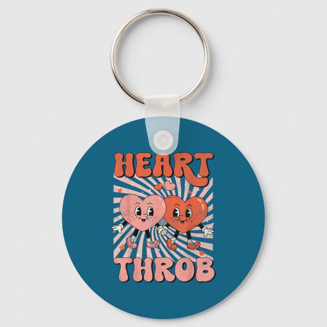 Retro Groovy Heart Throb Valentines Day Toddlers B Keychain (Front)