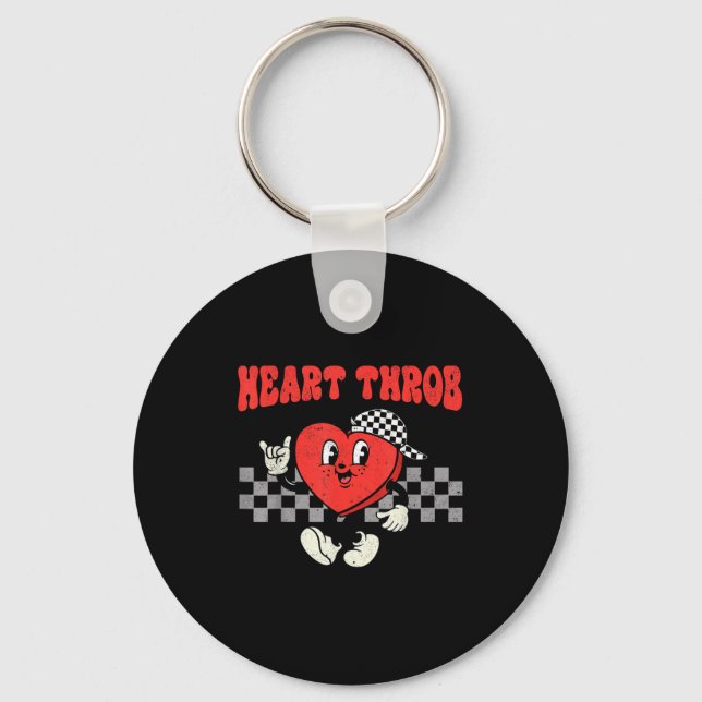 Retro Groovy Heart Throb Valentines Day Toddlers B Keychain (Front)