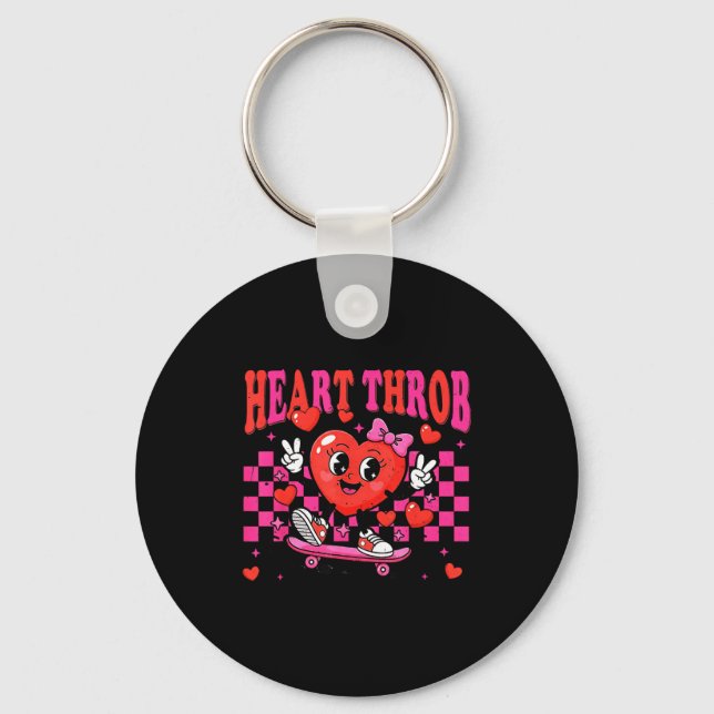 Retro Groovy Heart Throb Valentines Day Toddlers G Keychain (Front)