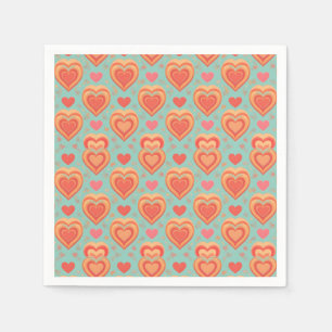 Retro Groovy Hearts 70s Valentine Love Coral Mint Napkin