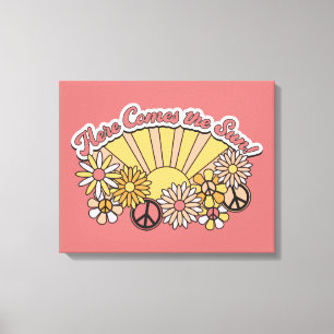 Retro Groovy   Here Comes the Sun Vintage Graphic Canvas Print