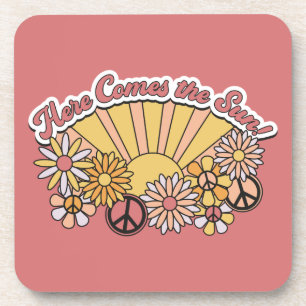 Retro Groovy Here Comes the Sun Vintage Graphic Coaster