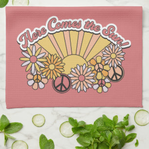 Retro Groovy   Here Comes the Sun Vintage Graphic Kitchen Towel