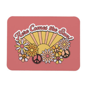 Retro Groovy Here Comes the Sun Vintage Graphic Magnet