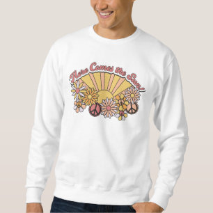 Retro Groovy Here Comes the Sun Vintage Graphic Sweatshirt