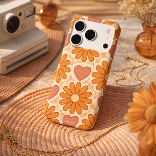 Retro Groovy Hippie Flowers & Hearts Custom Mother Case-Mate iPhone 14 Case