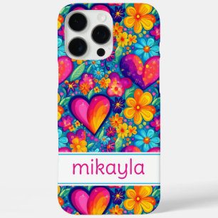 Retro Groovy Hippie Flowers Hearts Personalized iPhone 16 Pro Max Case