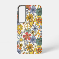 Retro Groovy Hippie Flowers Hearts