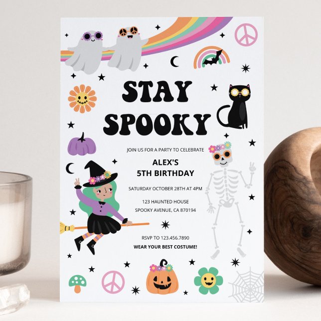 Retro Groovy Hippie Halloween Birthday Invitation (Creator Uploaded)