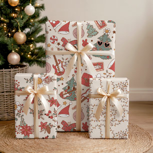 Retro Groovy Holiday Rock 'N Roll Peace Tree Wrapping Paper Sheet