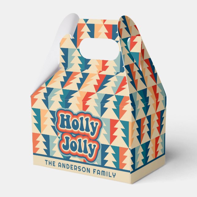 Retro Groovy Holly Jolly Geometric Christmas Trees Favor Box (Back Side)