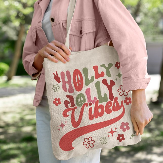 Retro Groovy Holly Jolly Vibes Holiday Photo Tote Bag (Retro Groovy Holly Jolly Vibes Holiday Photo Tote Bag)