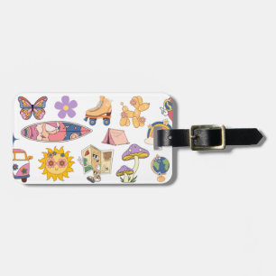 Retro Groovy Illustrated Customizable Luggage Tag