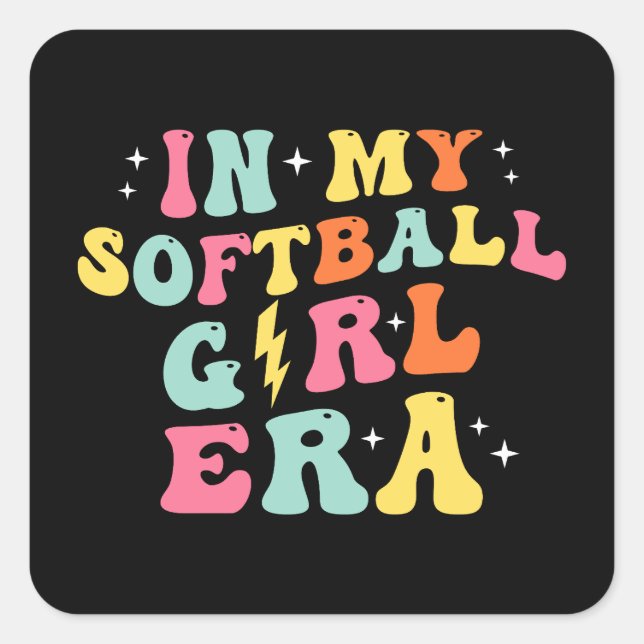 Retro Groovy In My Softball Girl Era Square Sticker (Front)
