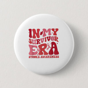 Retro Groovy In My Survivor Era Red Ribbon Stroke 2 Inch Round Button