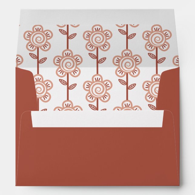 Retro groovy initials terracotta wedding envelope (Back (Bottom))