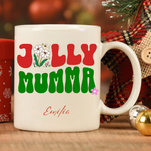Retro Groovy Jolly Mumma Custom Name Christmas Mug