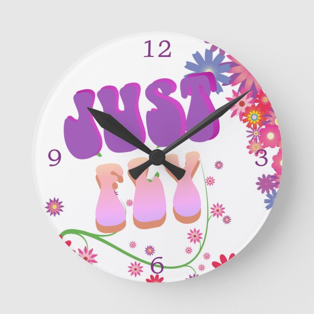 Retro Groovy Just Fly Floral Colourful  Round Clock (Front)