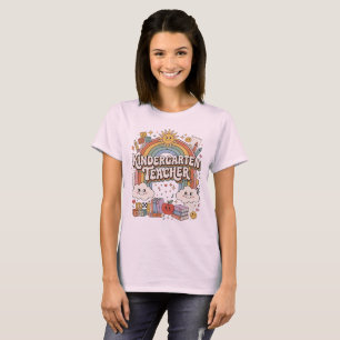 Retro Groovy Kindergarten Teacher Rainbow Tee