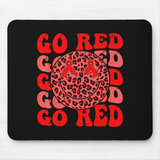 Retro Groovy Leopard Smile Face &amp; Red Ribbons  Mouse Pad (Front)