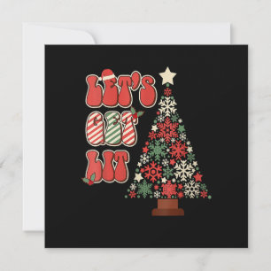 Retro Groovy Let's Get Lit Funny Christmas Trees F Invitation