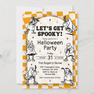 Retro Groovy Let's Get Spooky Halloween Party Inv Invitation