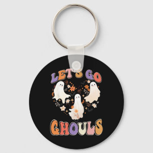Retro Groovy Let's Go Ghouls Fun Halloween Couples Keychain