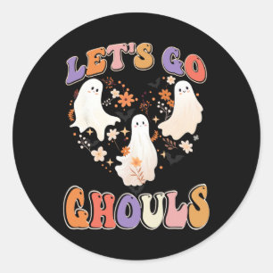 Retro Groovy Let's Go Ghouls Funny Halloween Coupl Classic Round Sticker