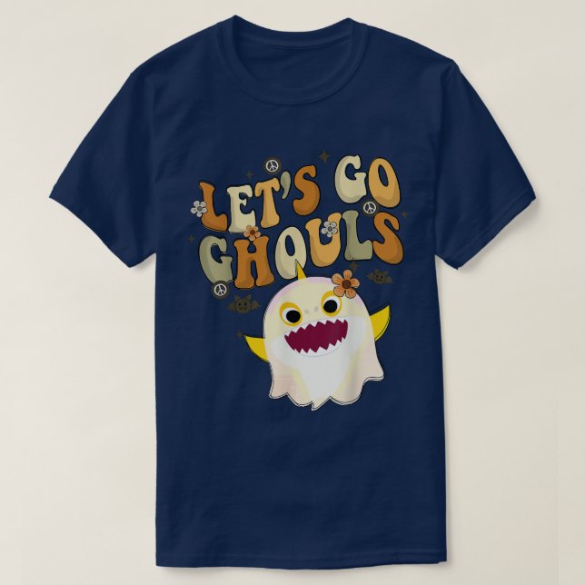 Retro Groovy Let's Go Ghouls Funny Halloween Shark T-Shirt (Design Front)