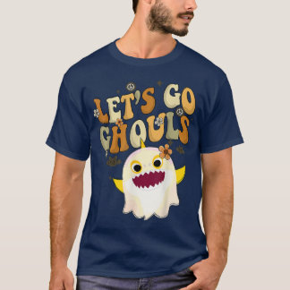 Retro Groovy Let's Go Ghouls Funny Halloween Shark T-Shirt