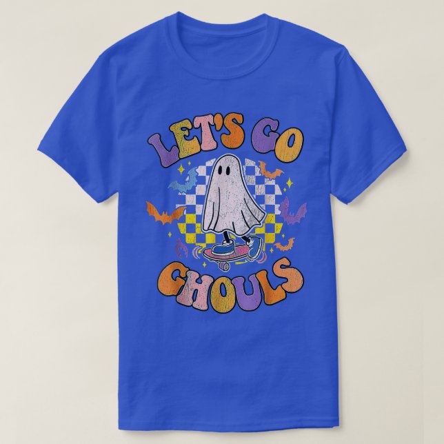 Retro Groovy Let's Go Ghouls Ghost 70s Hippie Hall T-Shirt (Design Front)