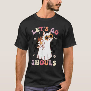 Retro Groovy Let's Go Ghouls Halloween Ghost Cat C T-Shirt