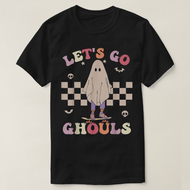 Retro Groovy Let's Go Ghouls Halloween Ghost Costu T-Shirt (Design Front)