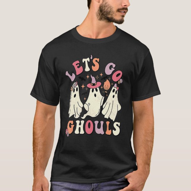 Retro Groovy Let's Go Ghouls Halloween Ghost Outfi T-Shirt (Front)