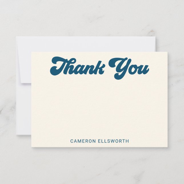 Retro Groovy Lettering in Blue Personalized Thank You Card (Front)