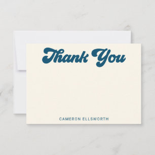 Retro Groovy Lettering in Blue Personalized Thank You Card