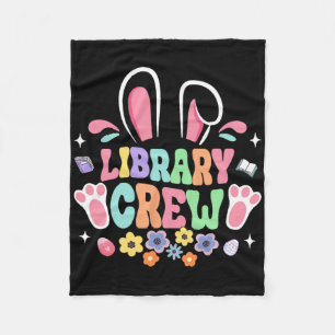 Retro Groovy Library Crew Librarian Bunny Ear Flow Fleece Blanket