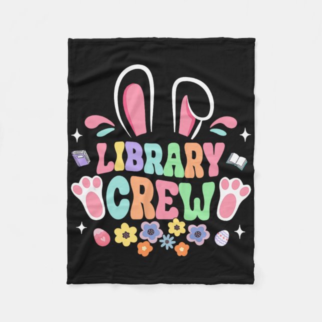 Retro Groovy Library Crew Librarian Bunny Ear Flow Fleece Blanket (Front)