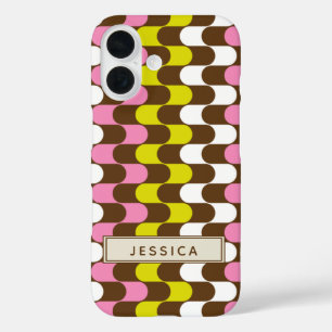 Retro Groovy Lime Pink Brown Abstract Art Custom iPhone 16 Case