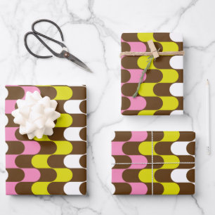 Retro Groovy Lime Pink Brown Abstract Art Pattern Wrapping Paper Sheet