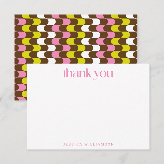 Retro Groovy Lime Pink Brown Custom Bridal Shower  Thank You Card (Front/Back)