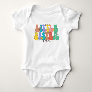 Retro Groovy Little Sister Custom Name Baby Bodysuit
