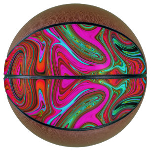 Retro Groovy Magenta, Red and Blue Abstract Art Basketball