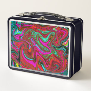 Retro Groovy Magenta, Red and Blue Abstract Art Metal Lunch Box