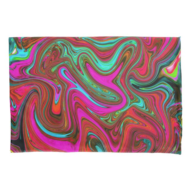 Retro Groovy Magenta, Red and Blue Abstract Art Pillowcase (Front)
