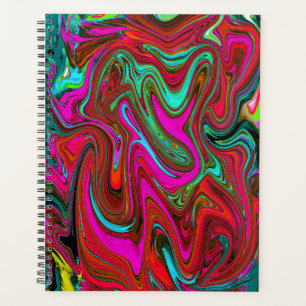 Retro Groovy Magenta, Red and Blue Abstract Art Planner