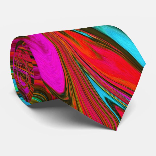 Retro Groovy Magenta, Red and Blue Abstract Art Tie (Rolled)