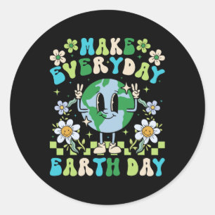 Retro Groovy Make Everyday Earth Day Clroom Teache Classic Round Sticker
