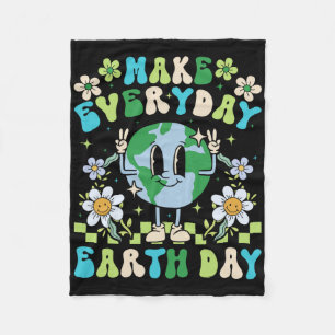 Retro Groovy Make Everyday Earth Day Clroom Teache Fleece Blanket