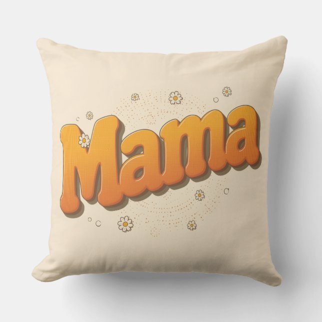 Retro Groovy Mama 70s Typography Boho Throw Pillow (Front)